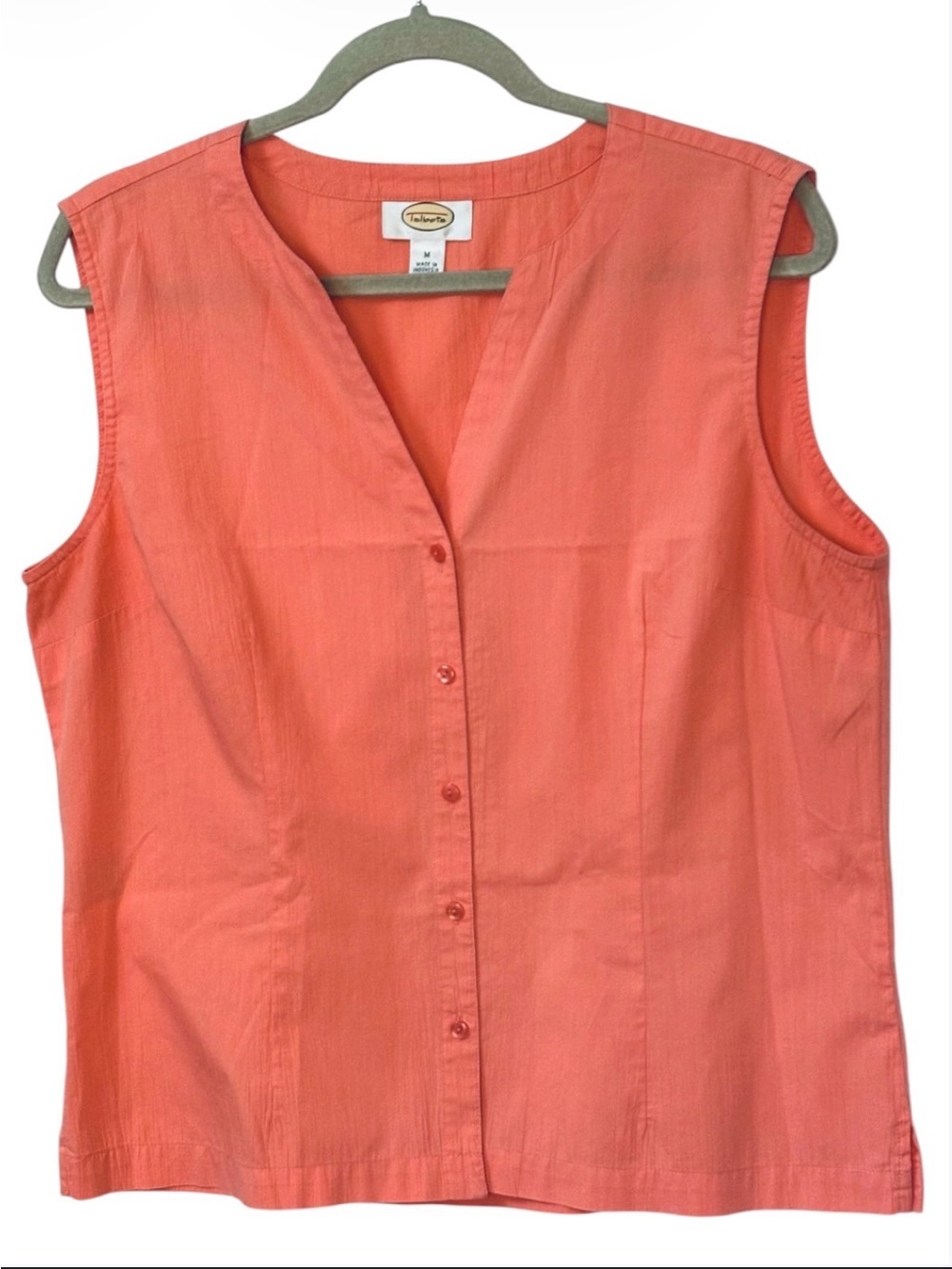 Talbots Vintage Salmon Coral Button Up Sleeveless V Neck Blouse Cotton Blend 
M